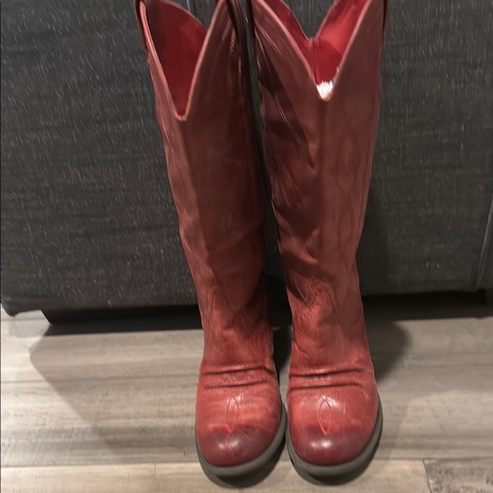 Gianni Bini Red Heeled Boots with Classic Cowboy Silhouette